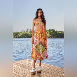 Farm Rio multi Scarf print midi skirt size small